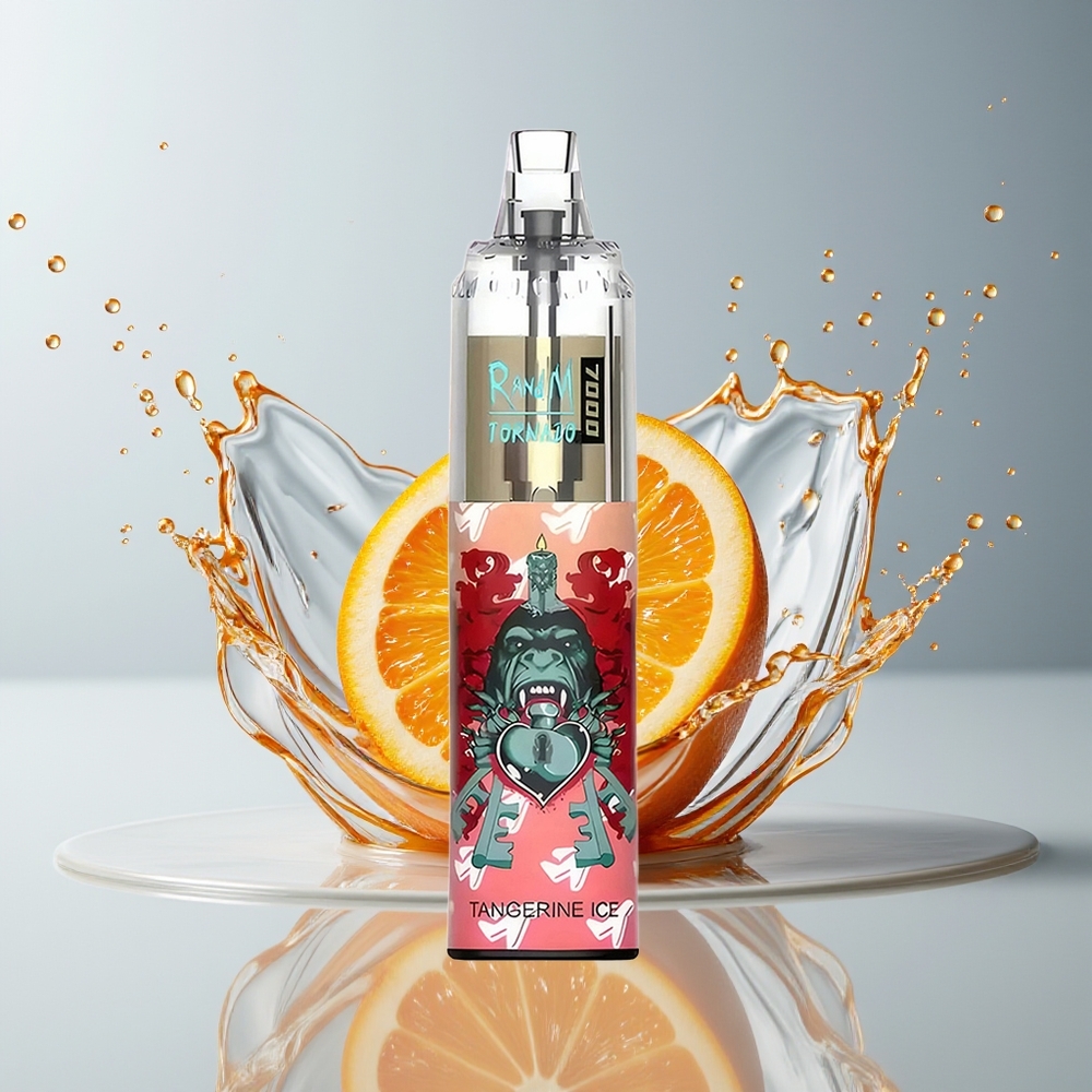 RandM Fumot Tornado 7000 Dansk Engros Disposable Vape Tangerin Is med 7000 Puffs, 14 ML E-liquid og Type-C Port