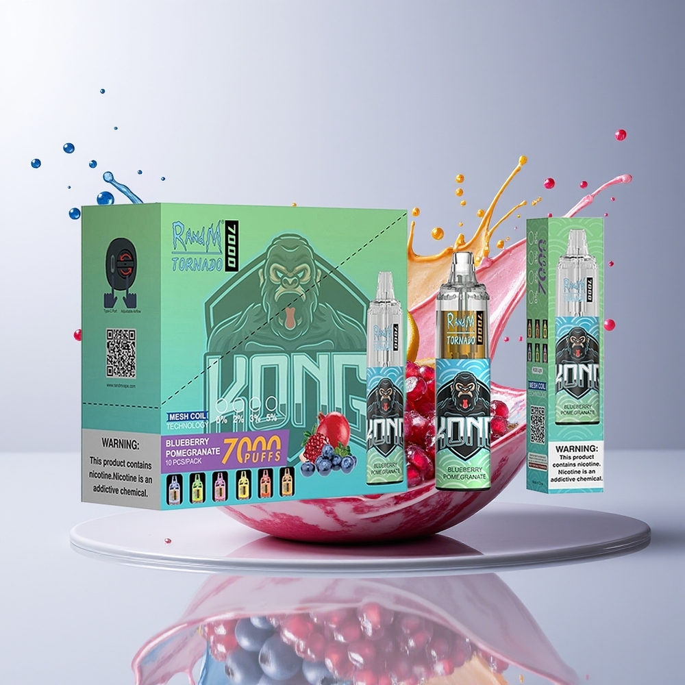 RandM Fumot Tornado 7000 Dansk engros Disposable Vape Blåbær Granatæble (7000 Puffs, 14 ML, Type-C, Luftjusterbar)