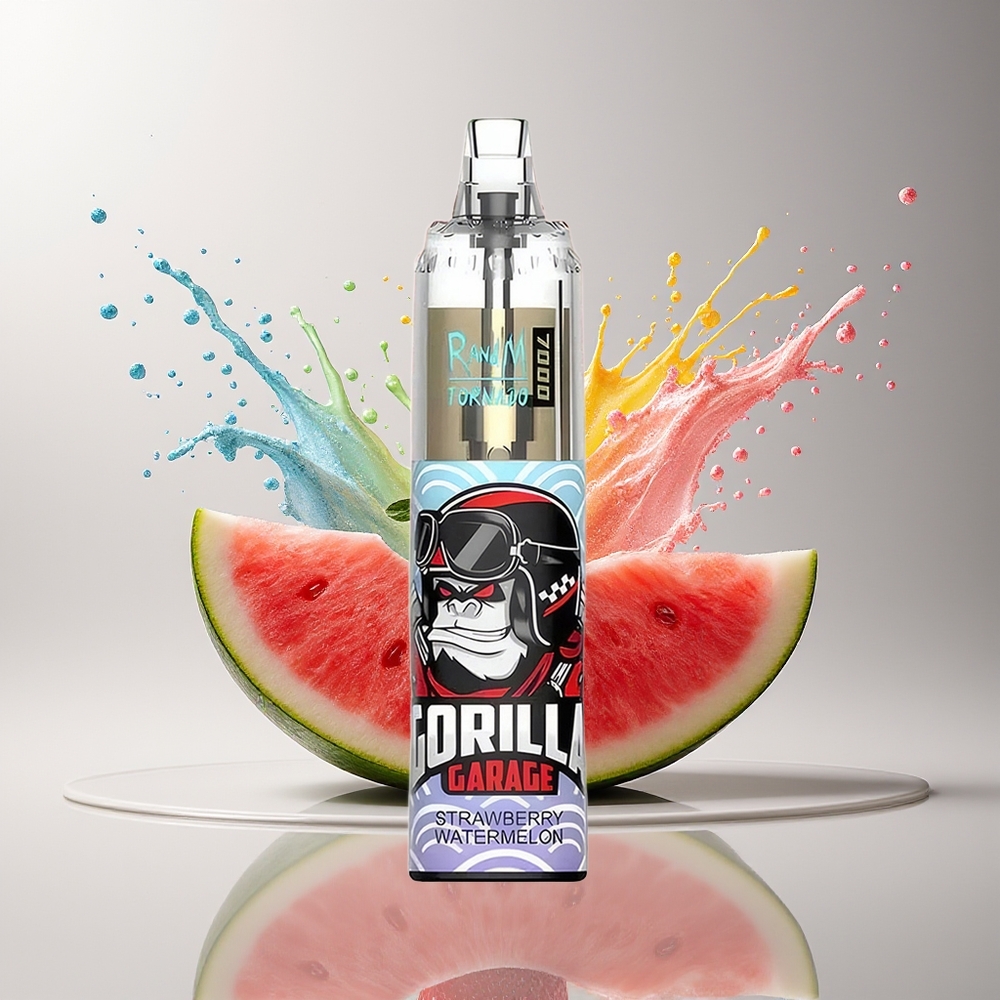 RandM Fumot Tornado 7000 Dansk engros Disposable Vape Jordbær Vandmelon med 7000 Puffs, 14 ML E-væske og Mesh Coil