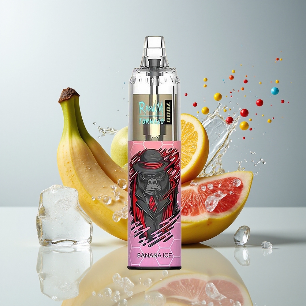RandM Fumot Tornado 7000 Puffs Dansk Engros Disposable Vape Bananis Is med 850 MAH Batteri og Type-C Port