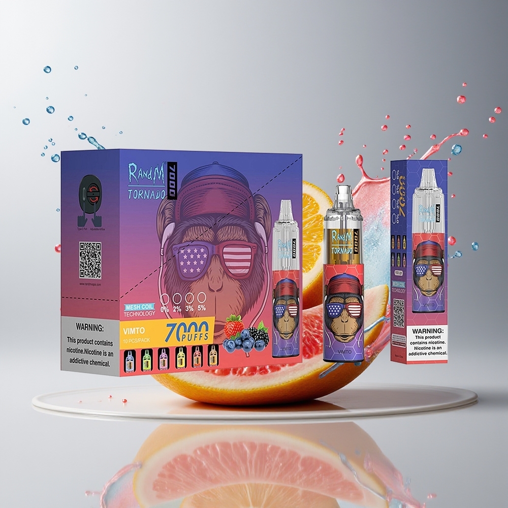 RandM Fumot Tornado 7000 Puffs Dansk Engros Disposable Vape med Mesh Coil, Type-C Port og 14 ML E-liquid