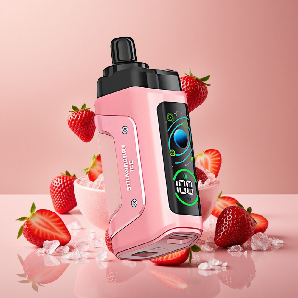 Razz Bar 45000 Puffs Vape til Engangsbrug Jordbær Is Dansk Engros med 1.0 Ohm Mesh Coil og Type-C Opladning