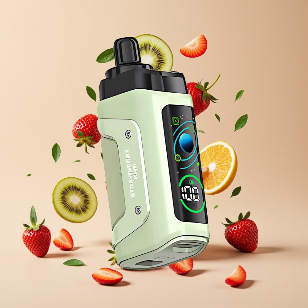 Razz Bar 45000 Puffs Vape til Engangsbrug Jordbær Kiwi Dansk Engros med 1.0 Ohm Mesh Coil og Justerbar Luftflow