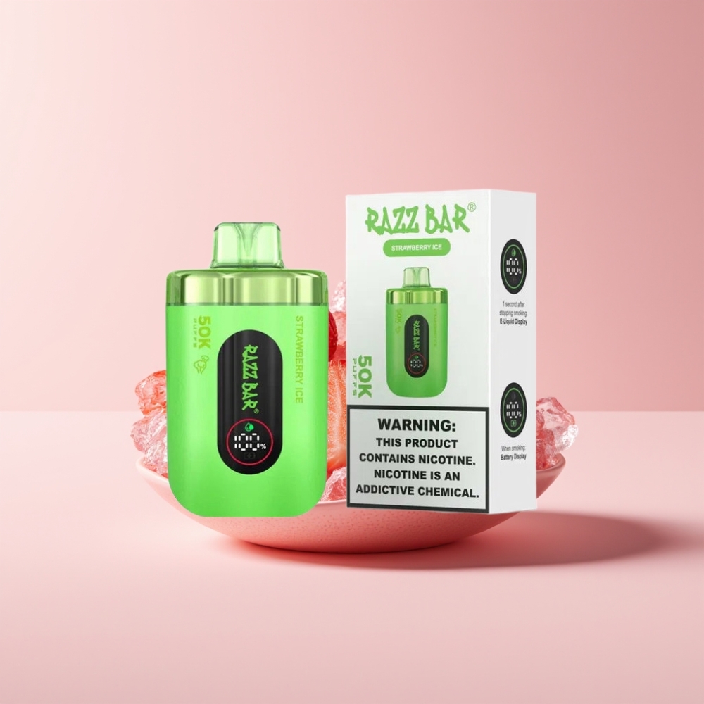 Razz Bar 50K Puffs Dansk Engros Vape til Engangsbrug Jordbær Is med 50000 Puffs og 2% Nikotin