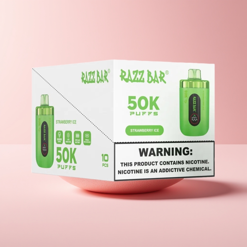 Razz Bar 50K Puffs Dansk Engros Vape til Engangsbrug Jordbær Is med 50000 Puffs og 2% Nikotin