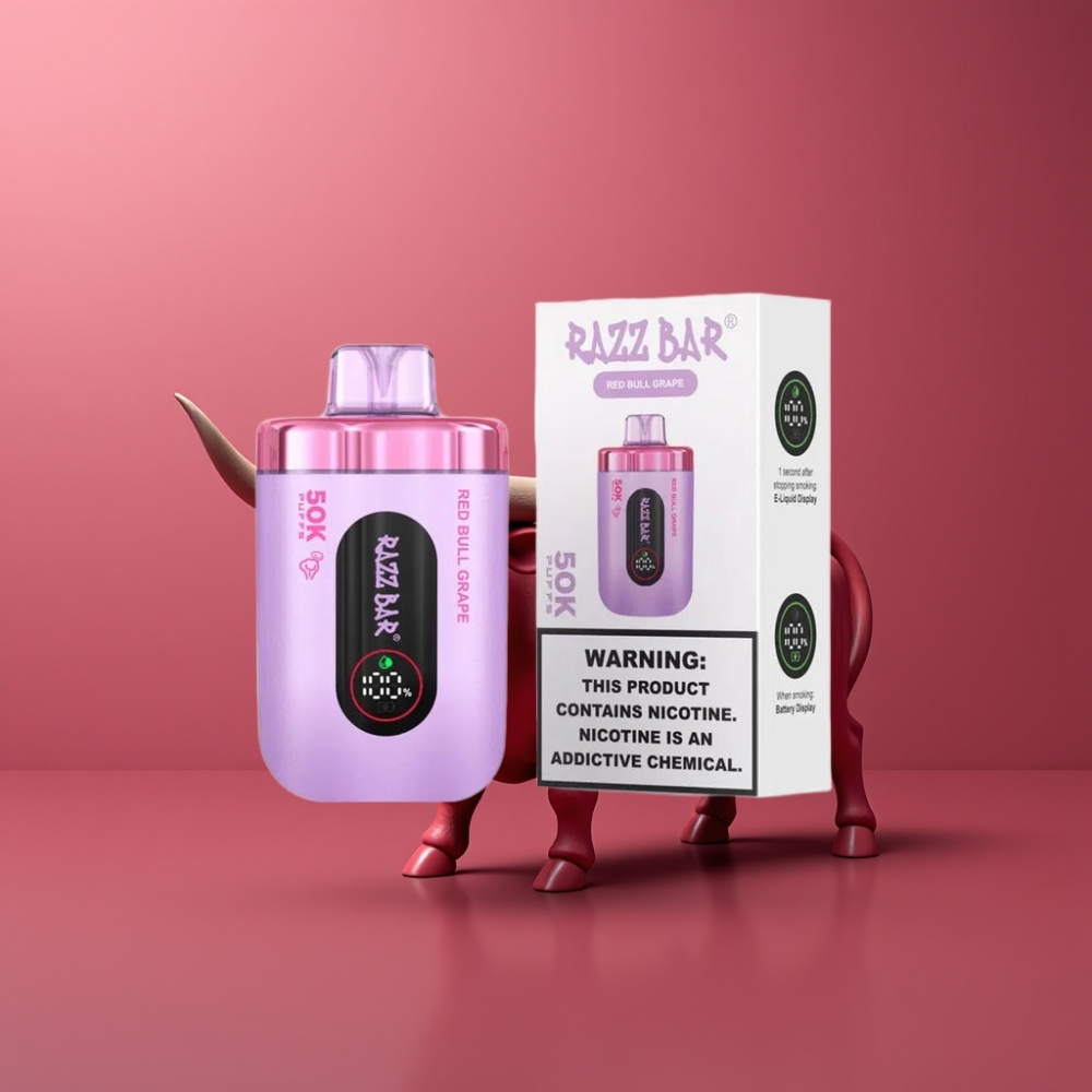 Razz Bar 50K Puffs Engangs Vape Dansk Engros – 50000 Puffs, Type-C Genopladelig, Razz Bar 50K Puffs Engangs Vape Red Bull Vin (2% Nikotin)