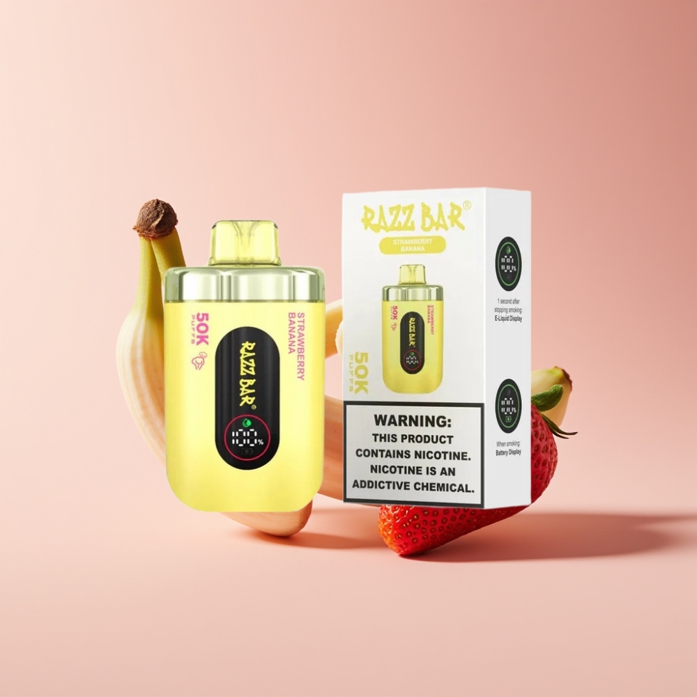 Razz Bar 50K Puffs Engangs Vape Dansk Engros – Jordbær Banan med 2% Nikotin, 1.0 Ohm Mesh Coil og Type-C Opladning