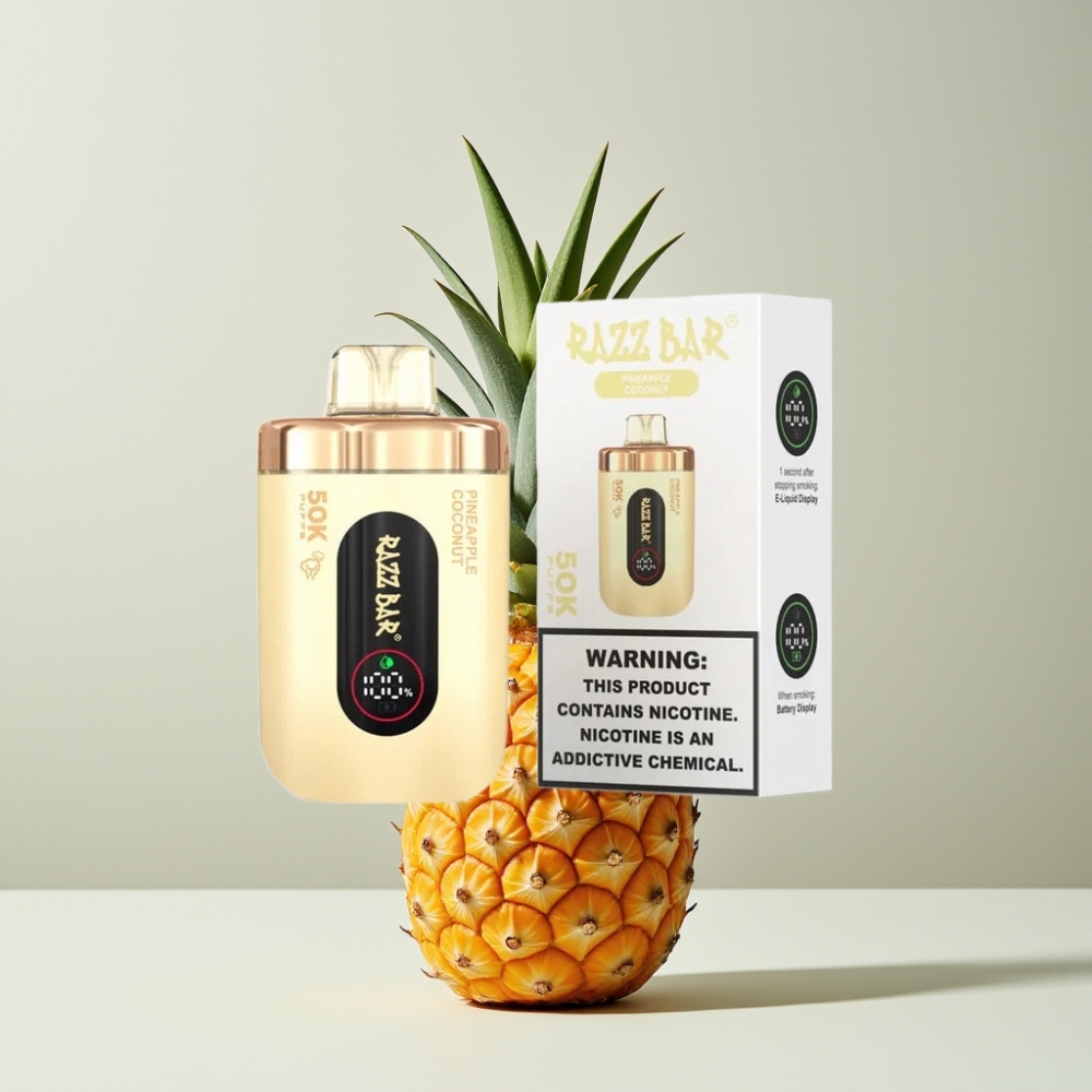 Razz Bar 50K Puffs Engros Dansk Vape til Engangsbrug Ananas Kokosnød – 50000 Puffs, 1.0 Ohm Mesh Coil, Type-C Opladning