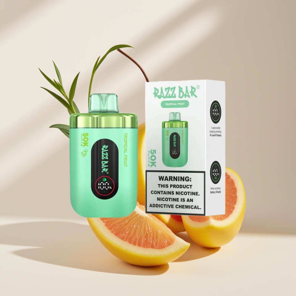Razz Bar 50K Puffs Engros Vape til Engangsbrug Tropisk Frugt – 50000 Puffs, 1.0 Ohm Mesh Coil, Type-C Opladning Dansk engros