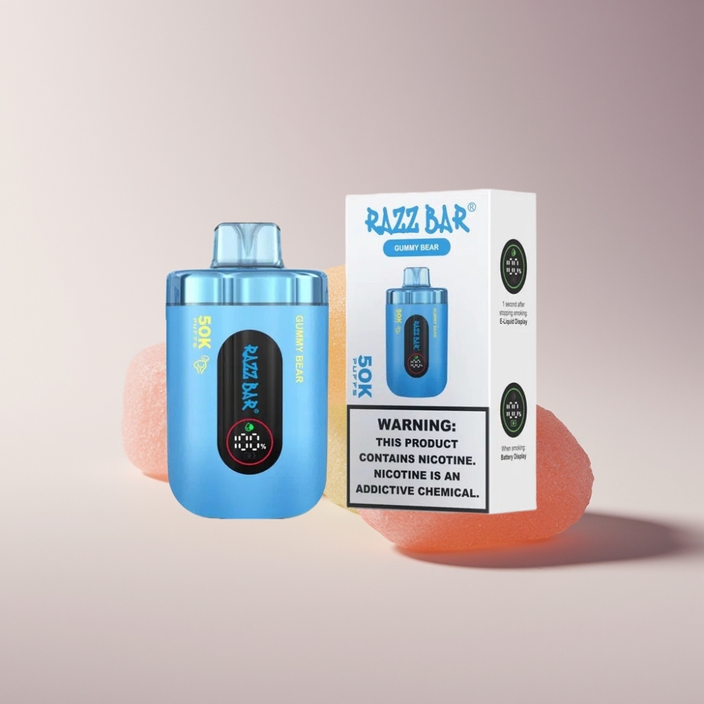 Razz Bar 50K Puffs Vape til Engangsbrug Gummibjørn Dansk Engros – 50000 Puffs, Type-C Genopladelig, 2% Nikotin