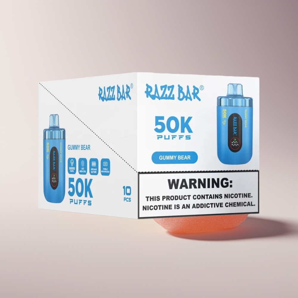 Razz Bar 50K Puffs Vape til Engangsbrug Gummibjørn Dansk Engros – 50000 Puffs, Type-C Genopladelig, 2% Nikotin