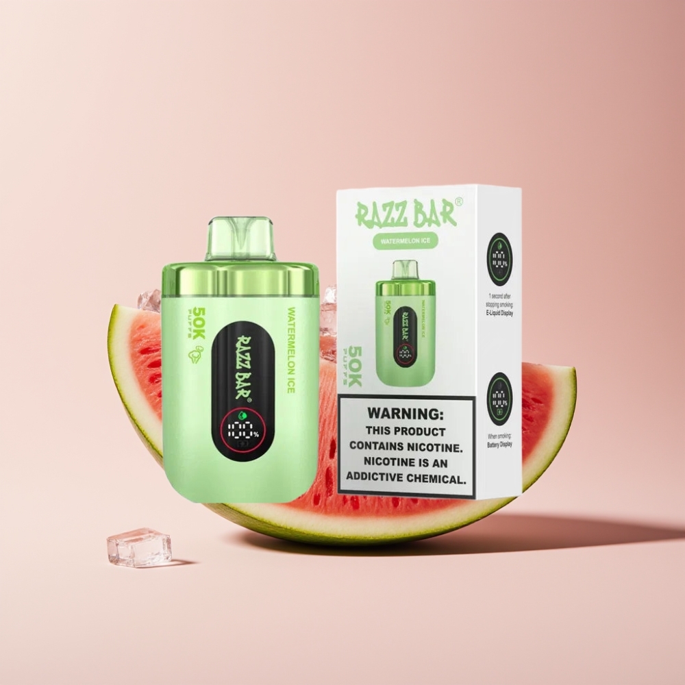 Razz Bar 50K Puffs Vape til Engangsbrug Vandmelon Is Dansk Engros – 50000 Puffs, Type-C Genopladelig, 2% Nikotin