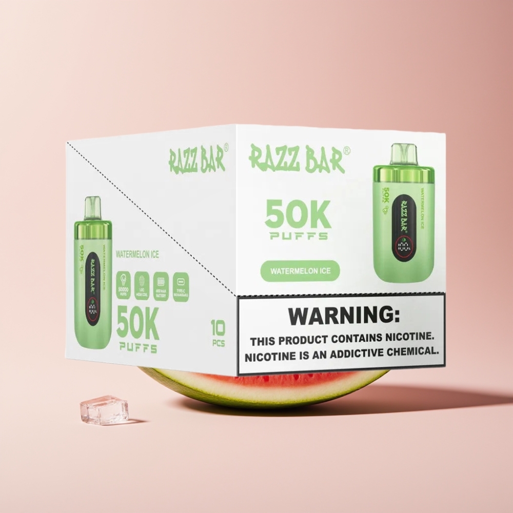 Razz Bar 50K Puffs Vape til Engangsbrug Vandmelon Is Dansk Engros – 50000 Puffs, Type-C Genopladelig, 2% Nikotin