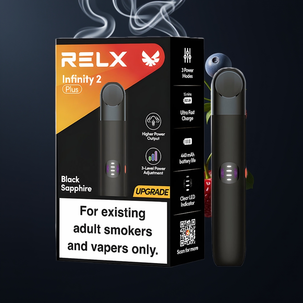 RELX Infinity 2 Plus Enhed Dansk Engros – Justerbar 3 Tilstande, 10W, Type-C, Sort Safir