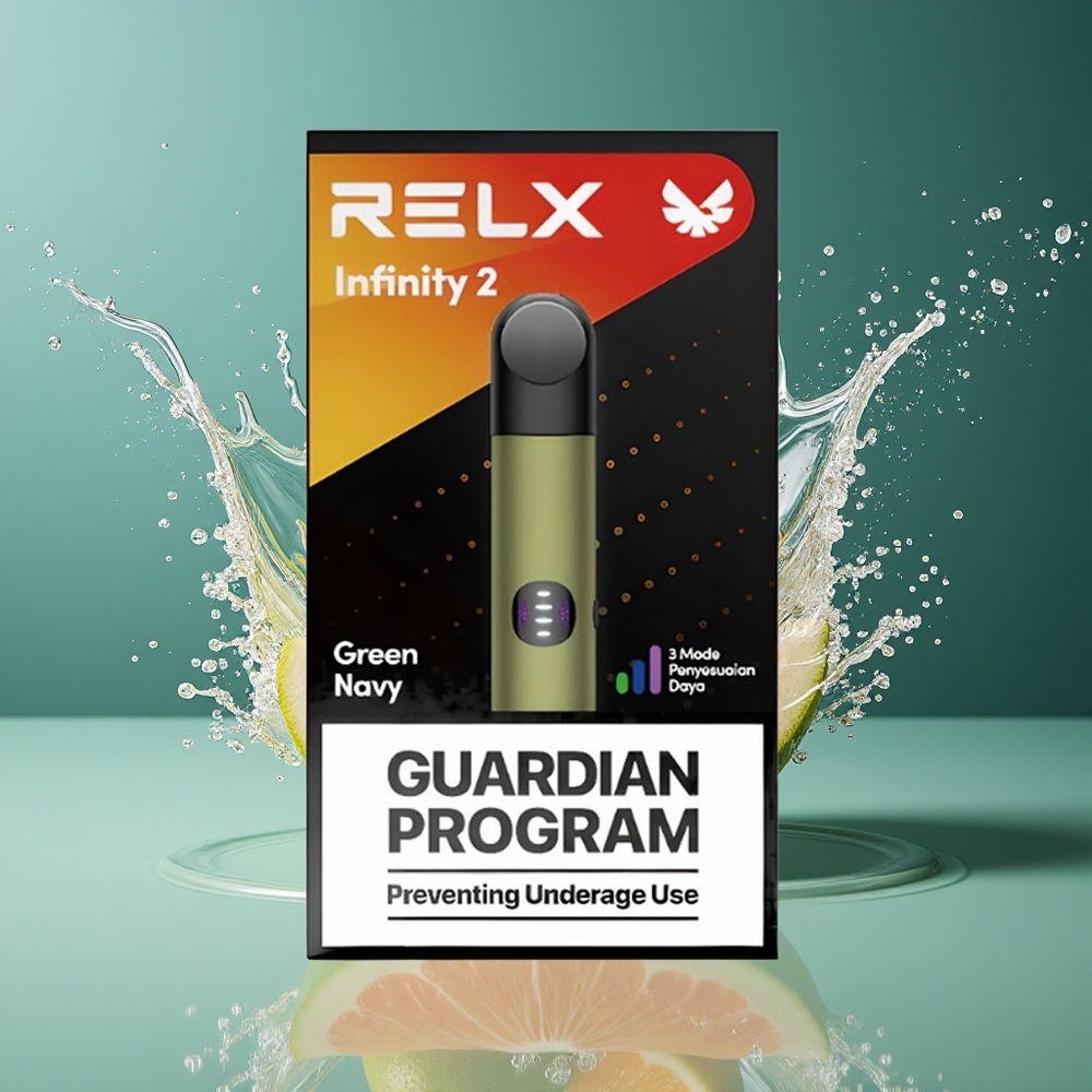 RELX Infinity 2 Vape Device Dansk Engros – 1,9 ml Pod, 440mAh, 3 Justerbar Effekt, Grønblå Metalisk Finish
