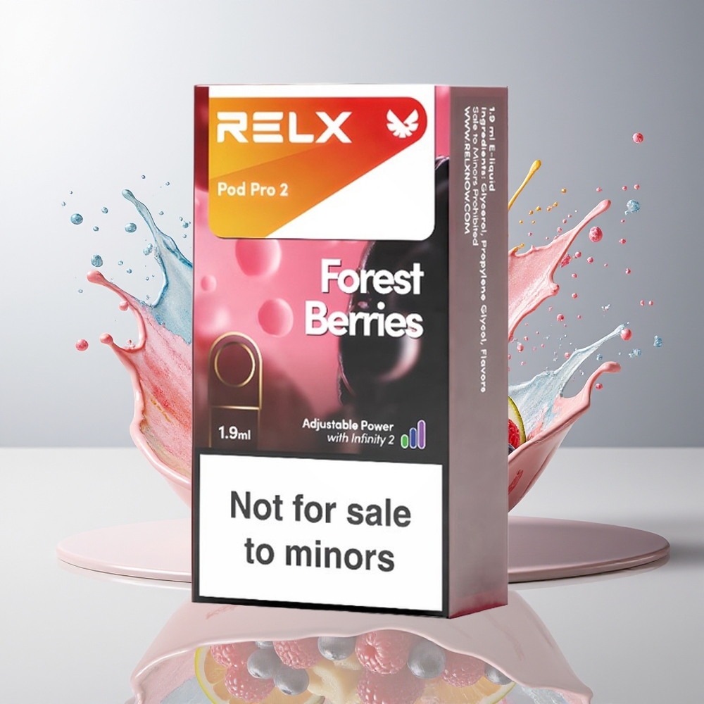 RELX Pod Pro 2 Dansk Engros – 3%/5% Nikotin, 600 puff, Skovbær (Forest Berries), 2/3 pods/pakke