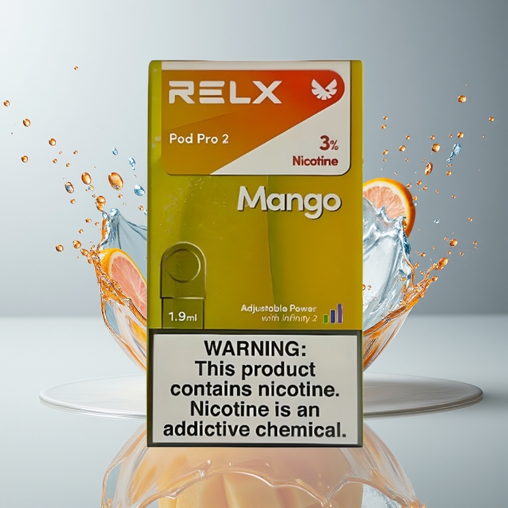 RELX Pod Pro 2 Dansk Engros - 5% Nicotin, 600 puff, Mango Is, 3 spændingsindstillinger