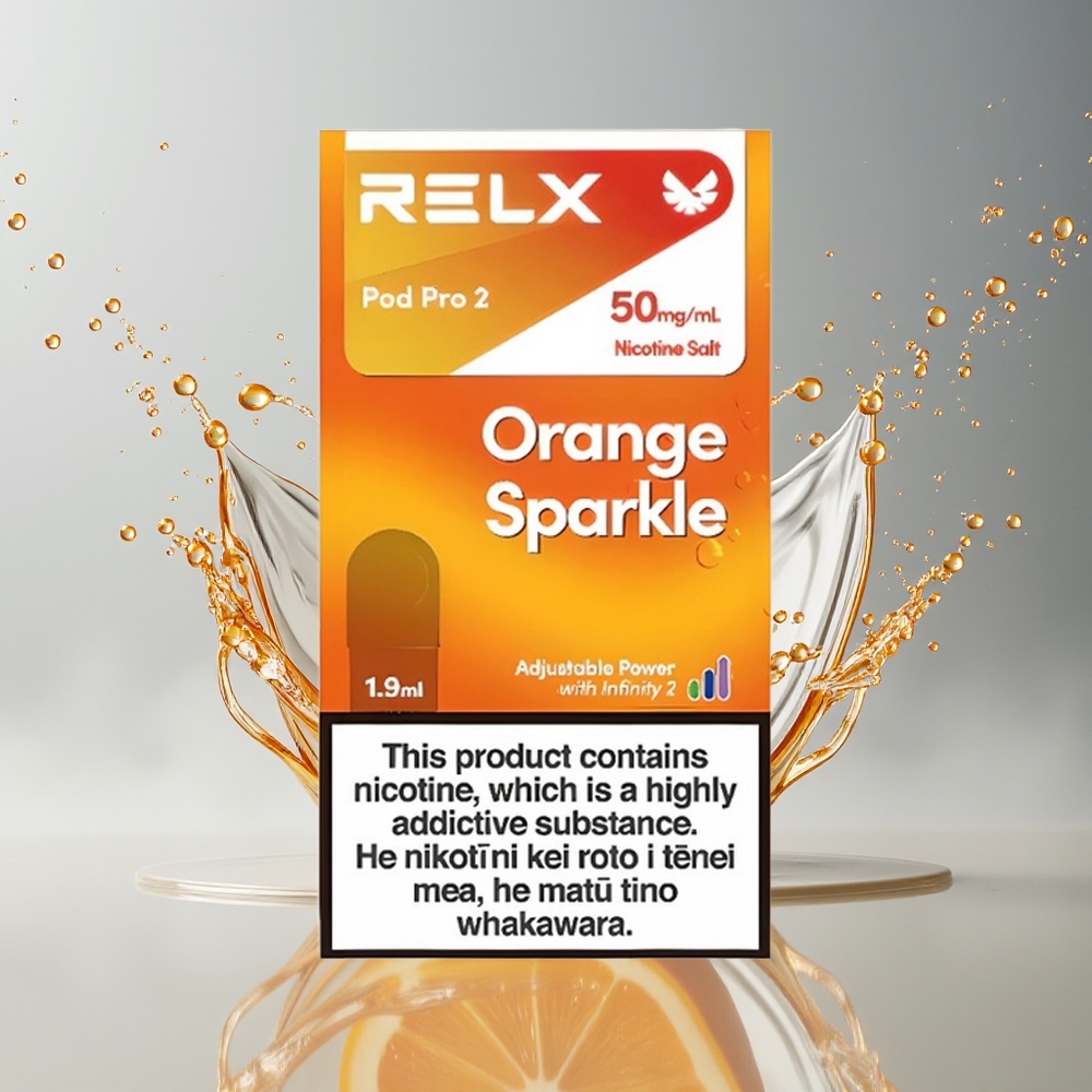 RELX Pod Pro 2 Dansk Engros med 3%/5% Nikotin, 600 puff, 1.9ml og Orange Glitre