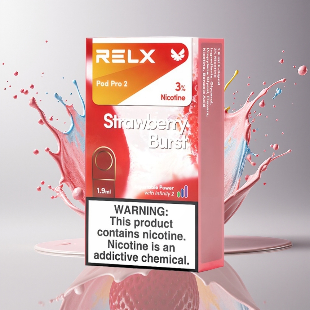 RELX Pod Pro 2 Dansk Engros med Jordbærsmag – 5% Nikotin, 600 Puffs, 1.9ml, 3 Spændingsindstillinger