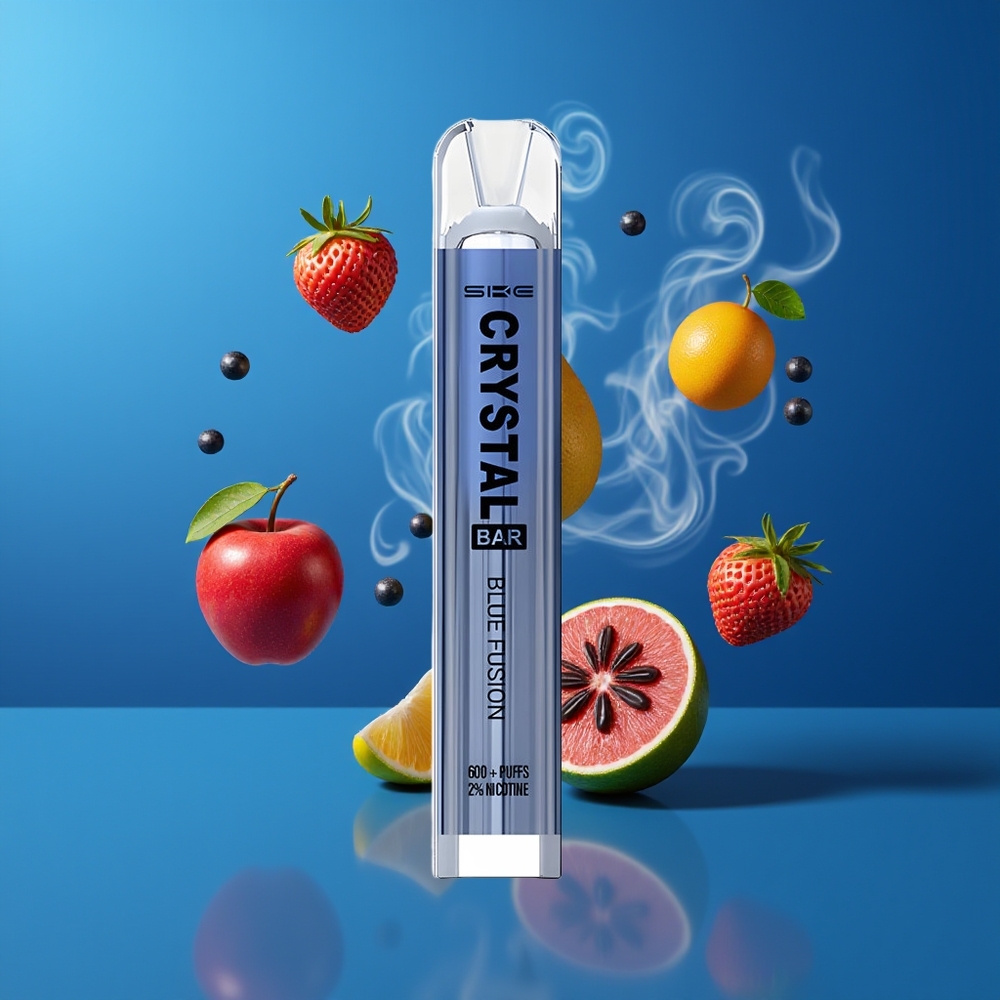 SKE Crystal BAR 600 Dansk Engros – Blå Fusion – 0%/2% Nikotin – 600 Puffs – 500mAh