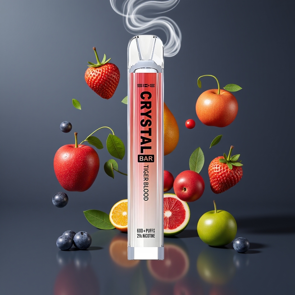 SKE Crystal BAR 600 Dansk Engros – Tigerblod – 0%/2% Nikotin – 600 Puffs – 500mAh
