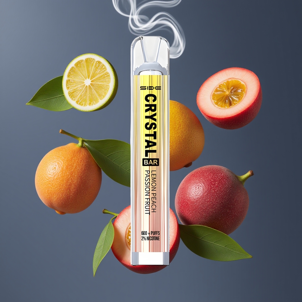 SKE Crystal BAR 600 Dansk engros – 0%/2% Nikotin, 500mAh, 600 Puff, Citron Fersken Passionsfrugt