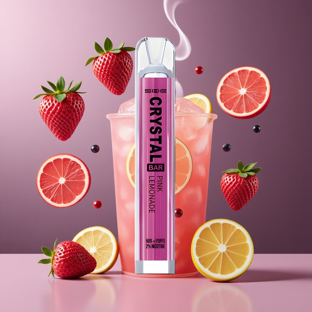 SKE Crystal BAR 600 Dansk engros – 0%/2% Nikotin – 500mAh – 600 Pust – Lyserød Lemonade