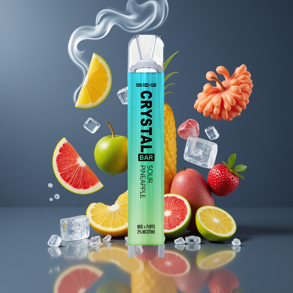 SKE Crystal BAR 600 Dansk engros – 0%/2% Nikotin, 600 Puff, Sur Ananas Is