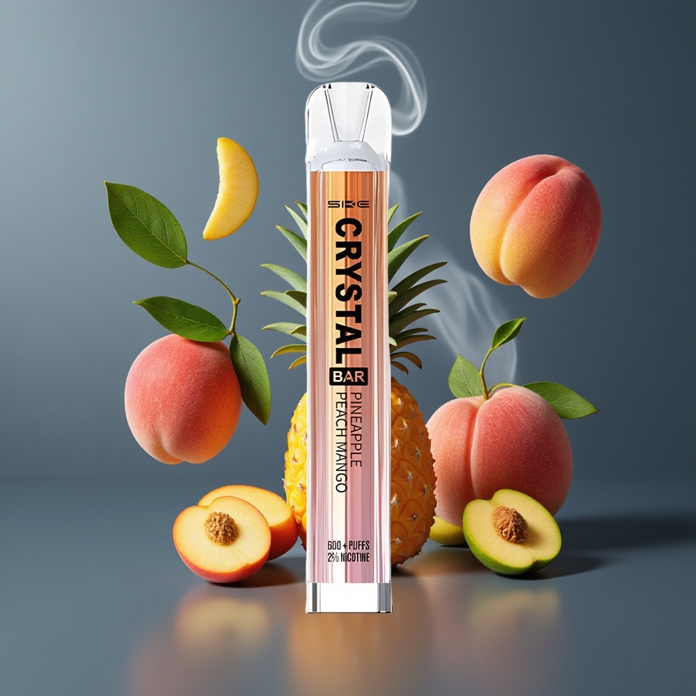 SKE Crystal BAR 600 Dansk engros – 0%/2% Nikotin – Ananas Fersken Mango – 600 Puf – 500mAh Batteri