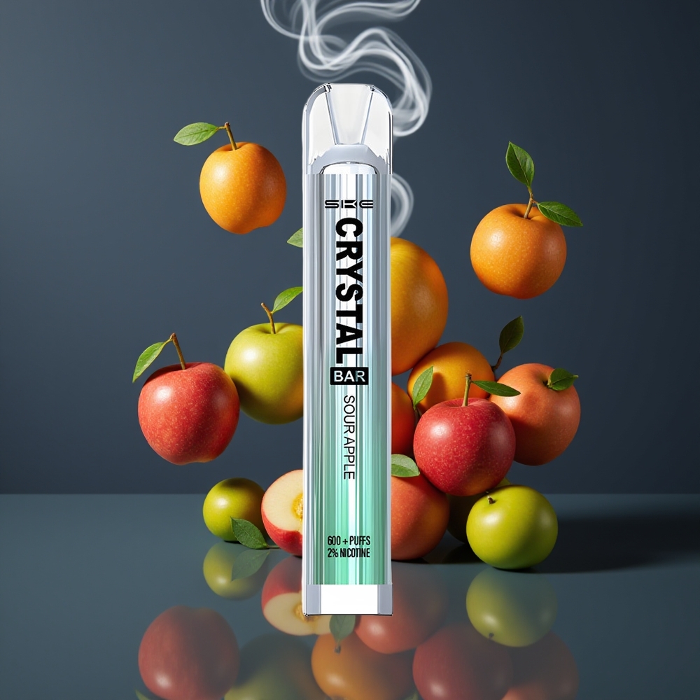 SKE Crystal BAR 600 Dansk engros – 0% Nikotin, 2ml E-væske, 600 Puf – Sur Æble