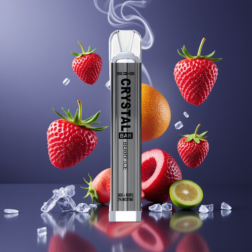 SKE Crystal BAR 600 Dansk engros – Bær Is – 0%/2% Nikotin – 600 Puffs – 500mAh