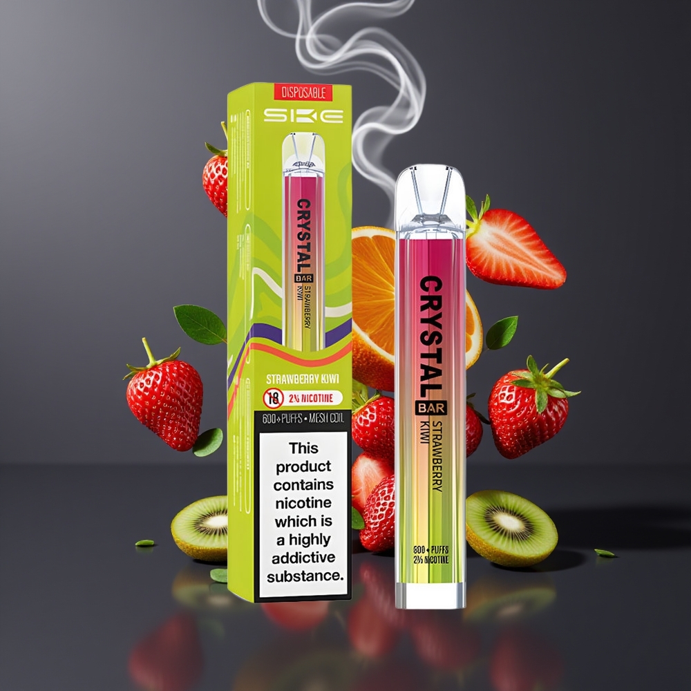 SKE Crystal BAR 600 Dansk engros – Jordbær Kiwi – 0%/2% Nikotin – 600 Puffs – 500mAh