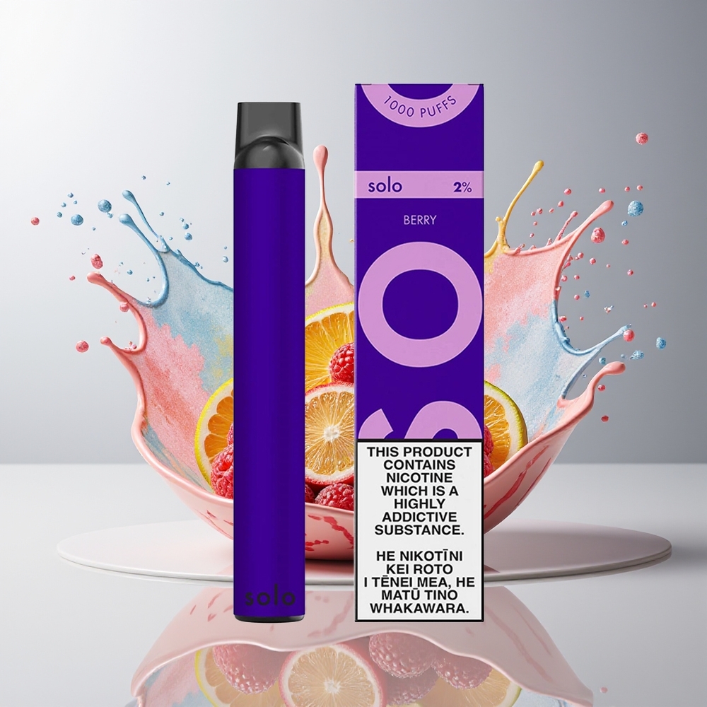 Solo 1000 Puffs Engangs Vape Dansk Engros med Mesh Coil og Bær Smag – 3,5ml E-væske, 550mAh