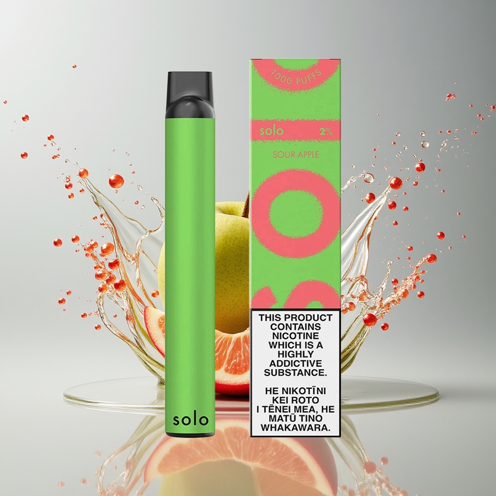 Solo 1000 Puffs Engangs Vape Dansk engros - Mesh Coil, 3.5ml E-væske, Sur Æble