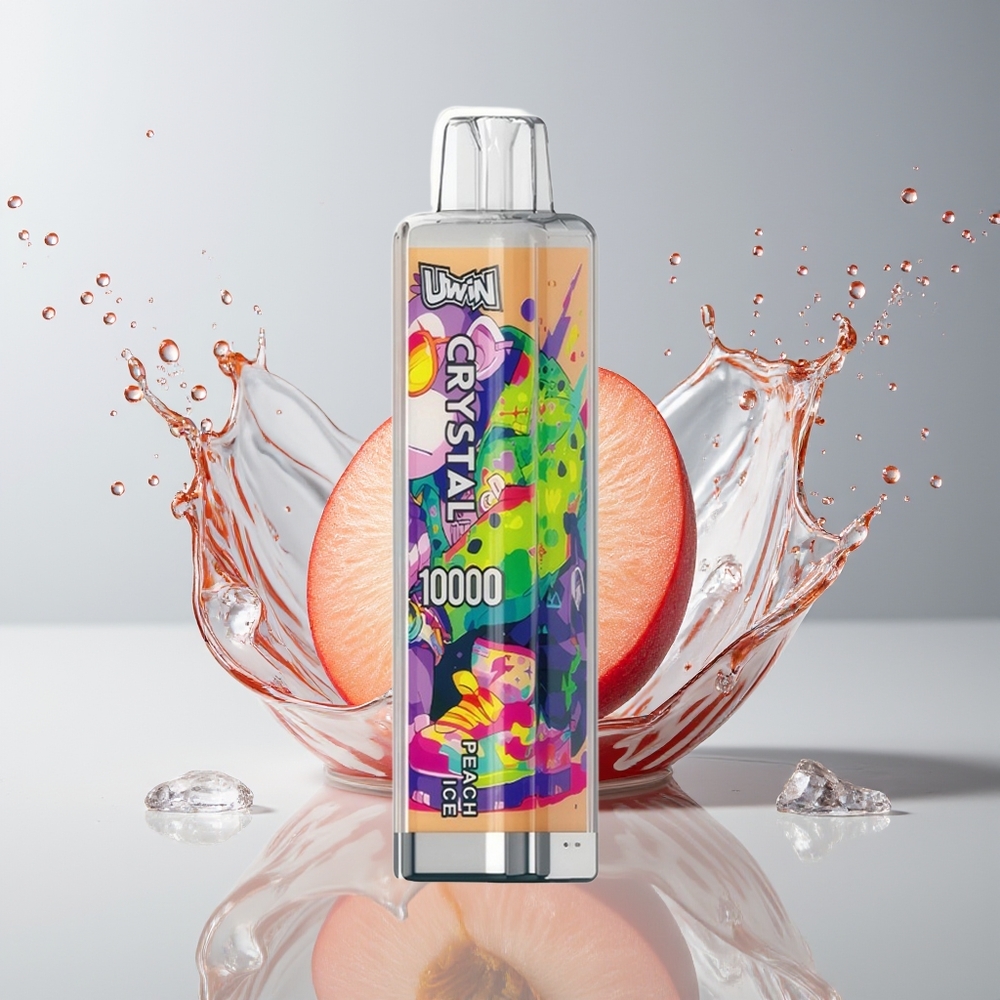 UWIN Crystal 10000 Puffs Dansk Engros – 0-5% Nikotin, 18ml, Type-C, 0.8 Ohm Mesh, Fersken Is