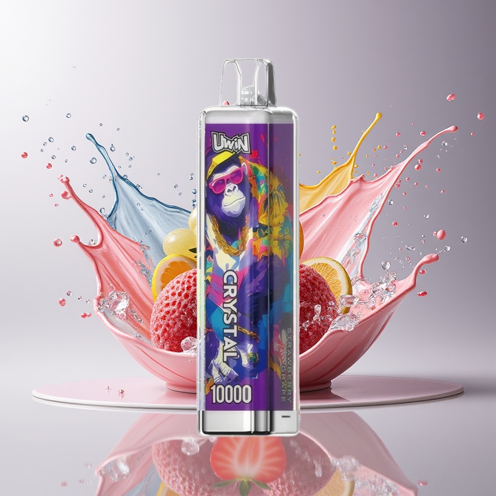 UWIN Crystal 10000 Puffs Dansk Engros – Jordbær Drue (0%, 2%, 3%, 5% Nikotin, 18ml, Type-C opladning)