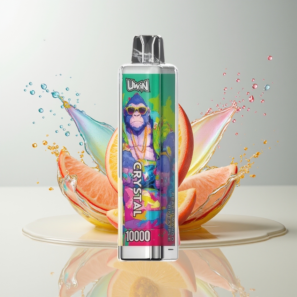 UWIN Crystal 10000 Puffs Dansk Engros – Peach Mango Ananas (Fersken Mango Ananas) med 18ml e-væske og 650mAh batteri