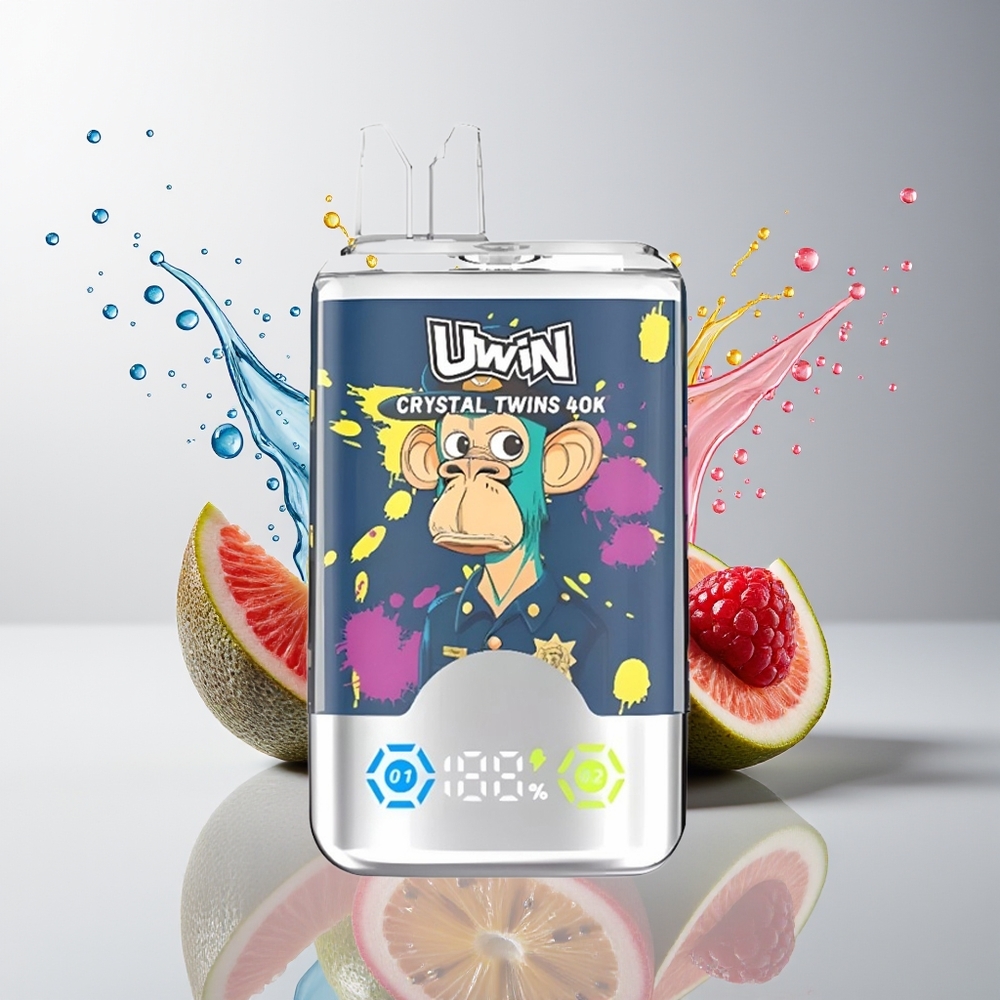UWIN Crystal Twins 40000 Puffs Dansk Engros – To smagsystemer, 32ml, Type-C opladning, Kiwi Passionsfrugt Guava Blåbær Hindbær