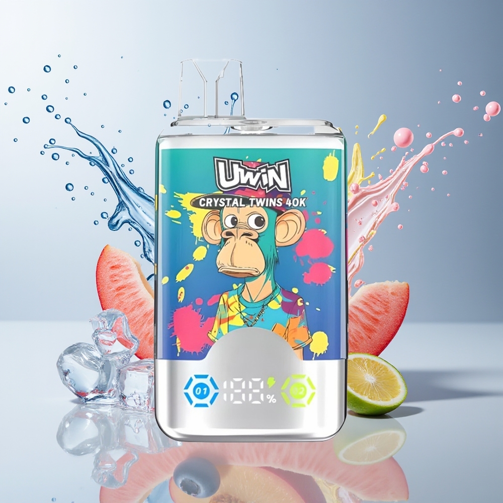 UWIN Crystal Twins 40000 Puffs Dansk engros - Blåbær På Is & Sommerfersken Is (40000 Puff, 32ml, Type-C, 850mAh)