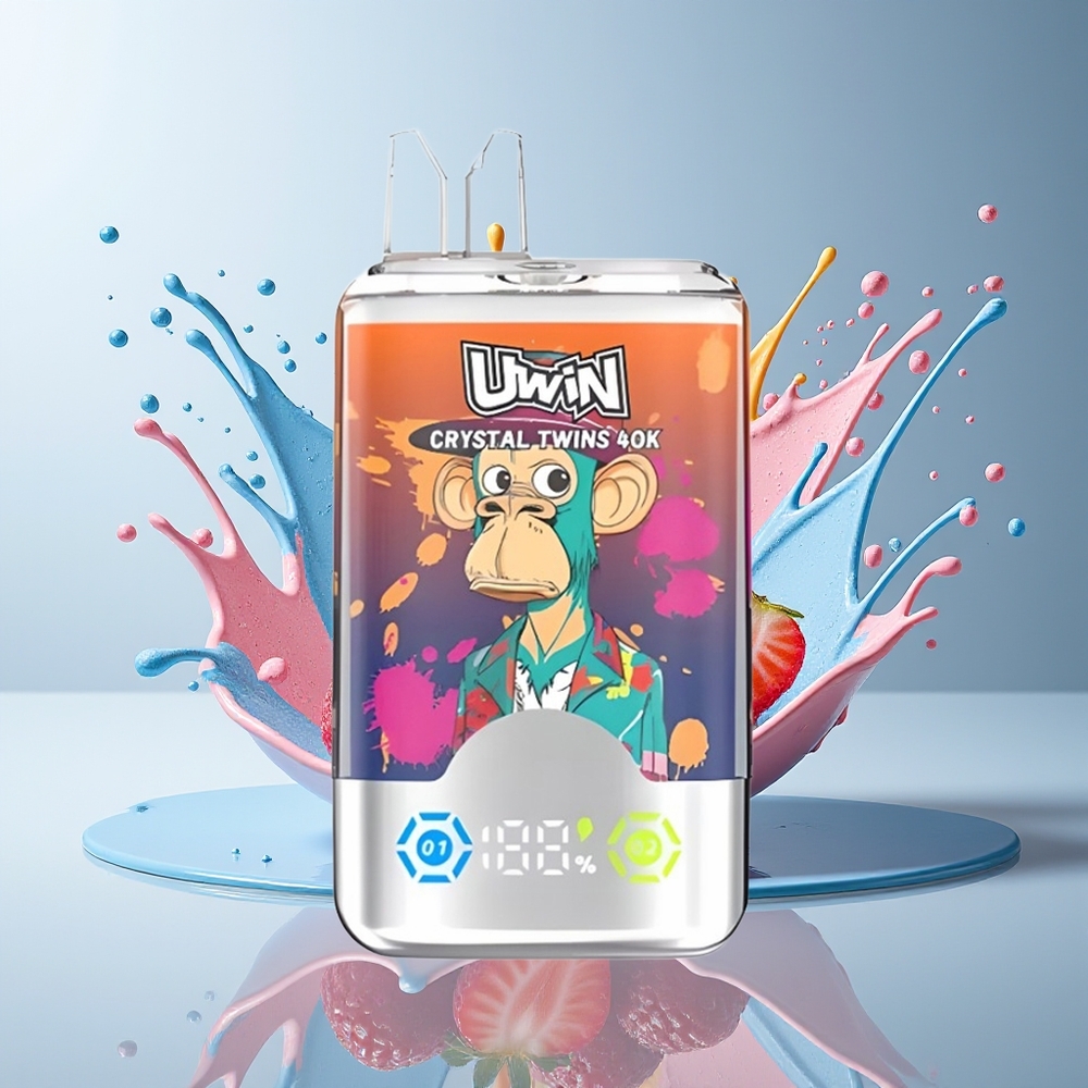 UWIN Crystal Twins 40000 Puffs Dansk engros – Jordbær Hindbær Kirsebær Mr Blå – 32ml / 850mAh / Type-C
