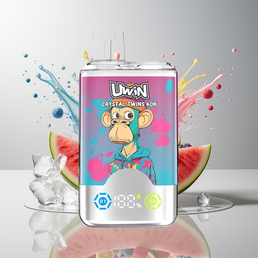 UWIN Crystal Twins 40000 Puffs Dansk engros – Vandmelon Is og Blandede Bær – 32ml, 850mAh, Type-C, 0.6 Ohm Mesh Coil