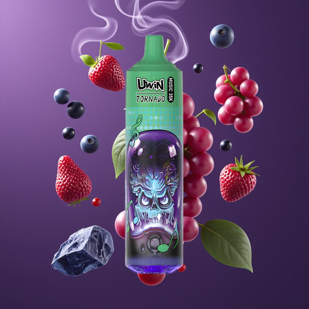 Uwin Tornado 35K Music Dansk Engros Disposable Vape Glace Vin (Grape Ice) - 35.000 puff, 600mAh, Type-C