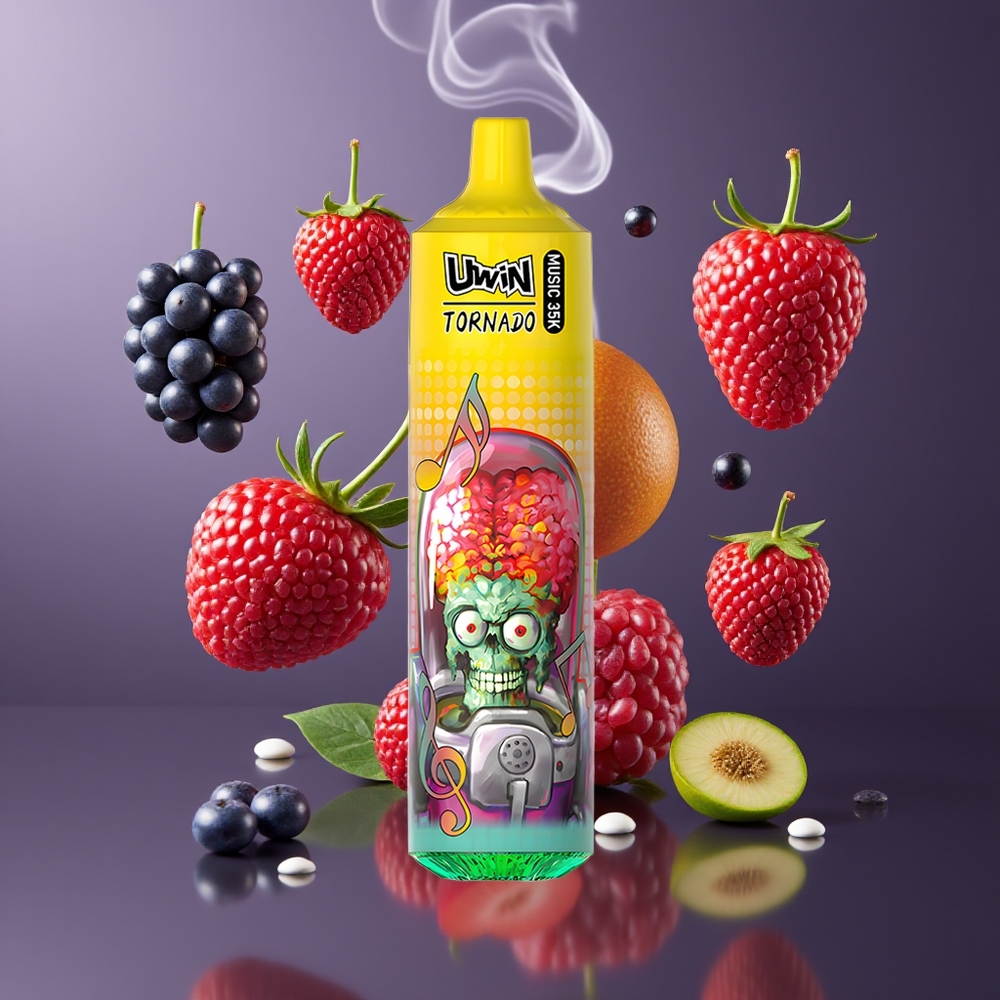Uwin Tornado 35K Music Engangs Vape Dansk Engros – 35.000 Puff, Genopladelig 600mAh, Type-C, Blandede Bær