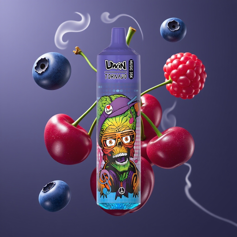 Uwin Tornado 35K Music Engangs Vape Dansk Engros – Blåbær/Kirsebær/Tranebær – 35.000 Puff, Genopladelig, Type-C