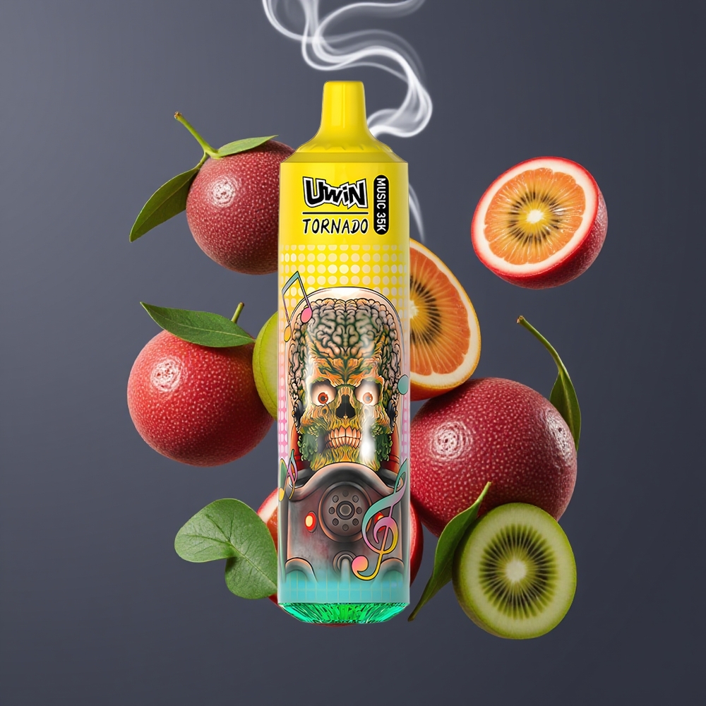 Uwin Tornado 35K Music Engangs Vape Dansk Engros med 35.000 puff, Type-C opladning og Kiwi Passionsfrugt Guava-smag