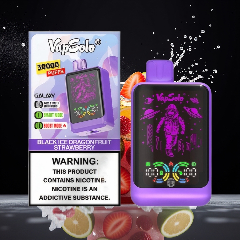VapSolo GALAXY 30000 Puffs Engangs Vape Dansk Engros – Sort Is Dragofrugt Jordbær (40ml, 850mAh, Type-C)