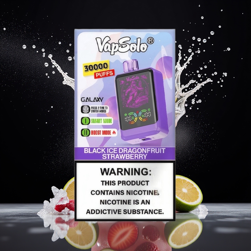 VapSolo GALAXY 30000 Puffs Engangs Vape Dansk Engros – Sort Is Dragofrugt Jordbær (40ml, 850mAh, Type-C)