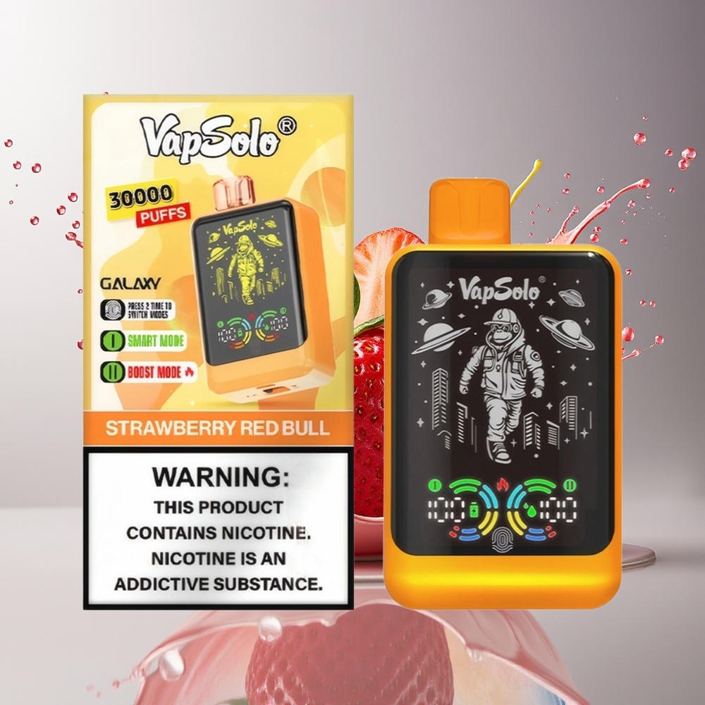 VapSolo GALAXY 30000 Puffs Engangs Vape Dansk engros – Jordbær Rød Tyr (40ml, 850mAh, Type-C)