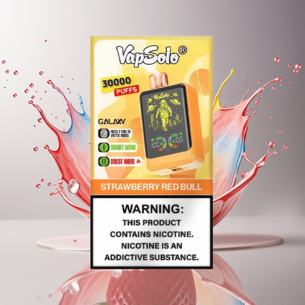 VapSolo GALAXY 30000 Puffs Engangs Vape Dansk engros – Jordbær Rød Tyr (40ml, 850mAh, Type-C)