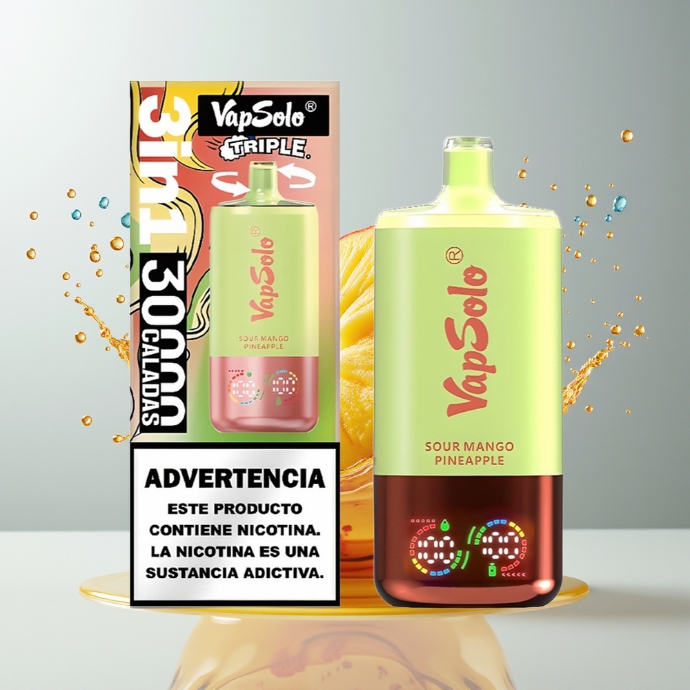 VapSolo Tripe 30000 Puffs Dansk Engros – Sur Mango Ananas (40ml, 20 mg/ml, Type-C)
